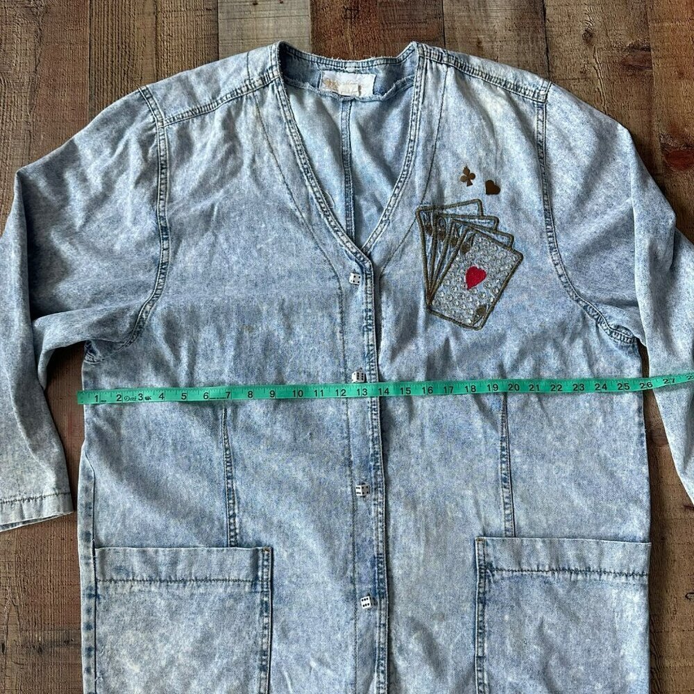 Vintage Denim Button Front Top With Playing Card Embroidery & Dice Button Detail - Picture 7 of 13